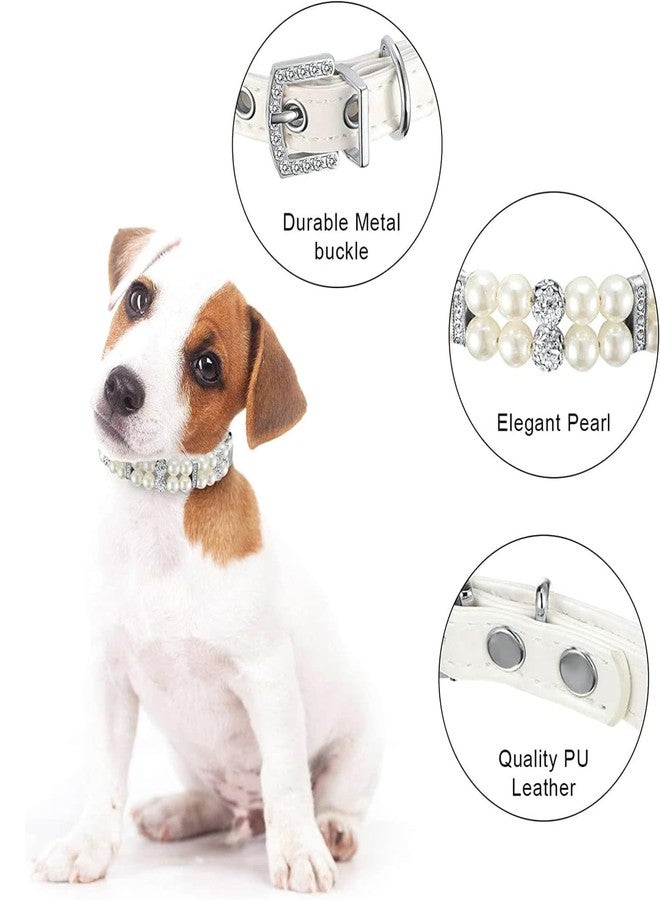 Weimostar Pearl Dog Collars for Small Dogs, Bling Rhinestone Cat Necklace Cute Crystal Puppy Collars for Small Medium Female Dogs Girl Kitten, Diamond Pet Jewel for Wedding Birthday Party Gift, White XS - Image 2